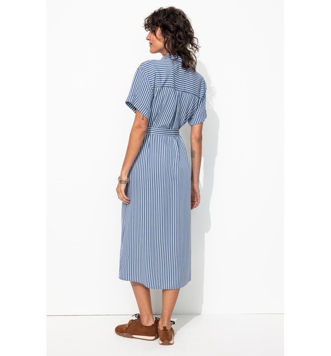 Robe-chemise Mi-longue Femme - Naturel Raye