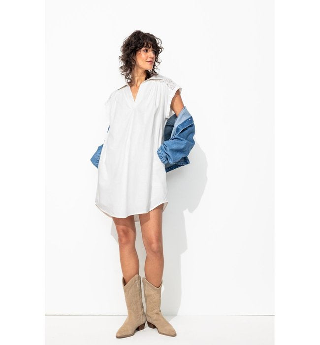 Robe Courte Broderie Anglaise - Naturel Uni Clair