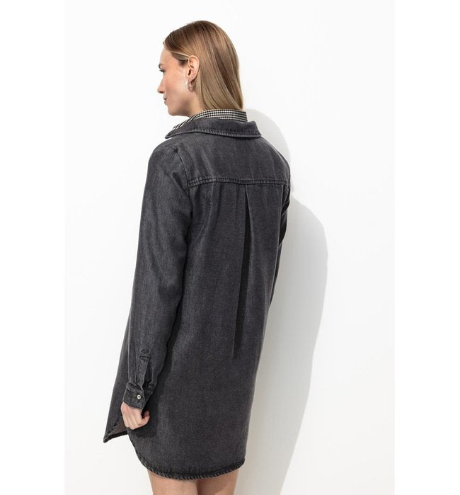 Robe Tunique Manches Longues - Jeans Uni Fonce