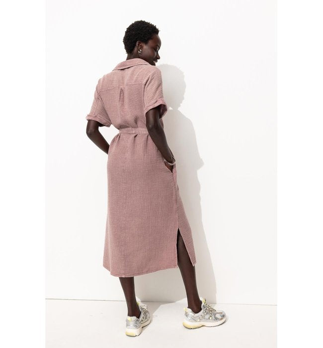 Robe Midi en Gaze de Coton - Violet Uni Colore
