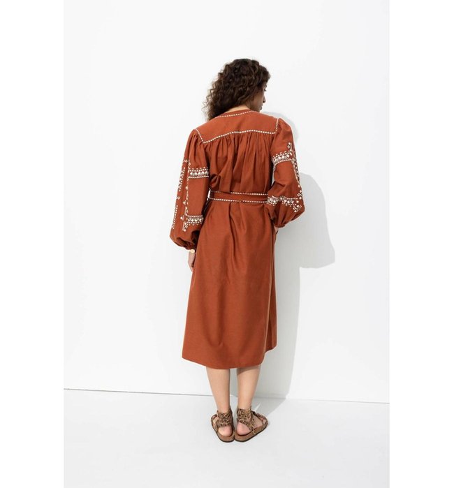 Robe-chemise Brodée Femme - Marron Uni Clair