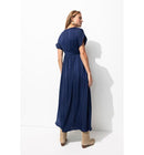 Robe Longue en Satin Uni Femme - Bleu Uni Fonce