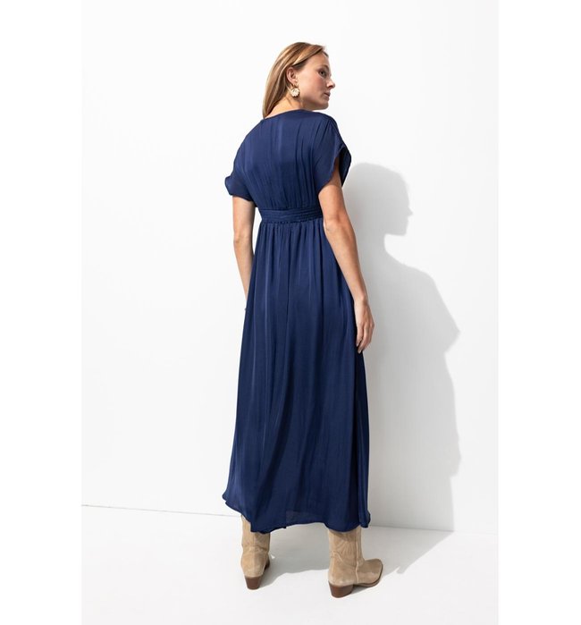 Robe Longue en Satin Uni Femme - Bleu Uni Fonce