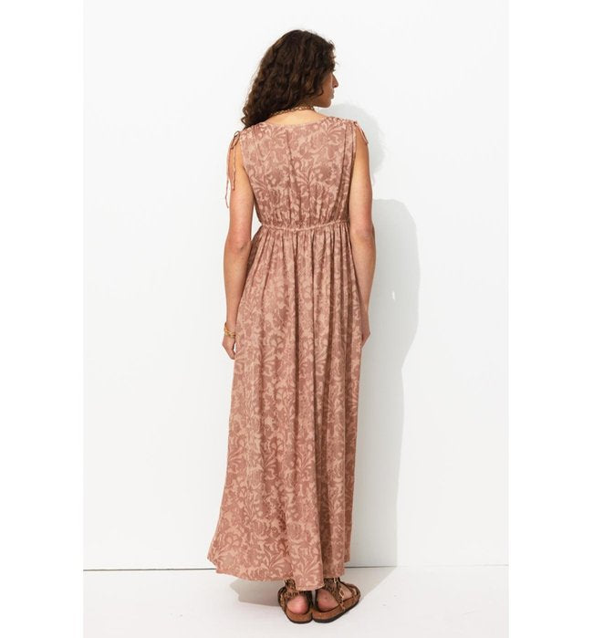 Robe Brodée sans Manches Femme - Rose Uni Colore