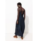 Robe à Bretelles en Satin - Bleu Uni Fonce