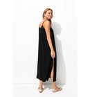Robe Longue à Fines Bretelles - Noir Uni Fonce