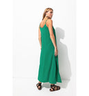 Robe Longue à Fines Bretelles - Vert Uni Colore