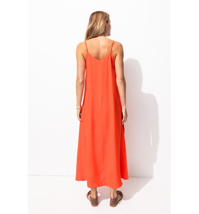 Robe Longue à Fines Bretelles - Rouge Uni Colore