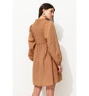 Robe Brodée en Coton Femme - Rose Uni Colore
