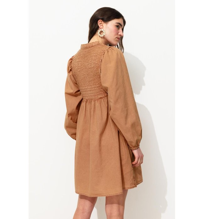 Robe Brodée en Coton Femme - Rose Uni Colore