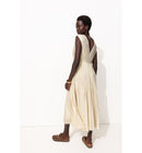 Robe Midi Plissée Lamée Femme - Naturel Uni Clair