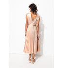 Robe Midi Plissée Lamée Femme - Rose Uni Colore