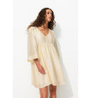 Robe Courte en Satin Gaufré - Naturel Uni Clair