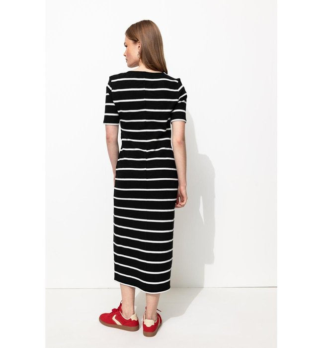 Robe Midi Marinière Femme - Noir Raye