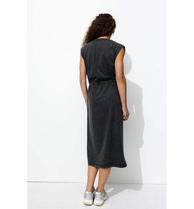 Robe Midi en Jersey Femme - Noir Uni Fonce