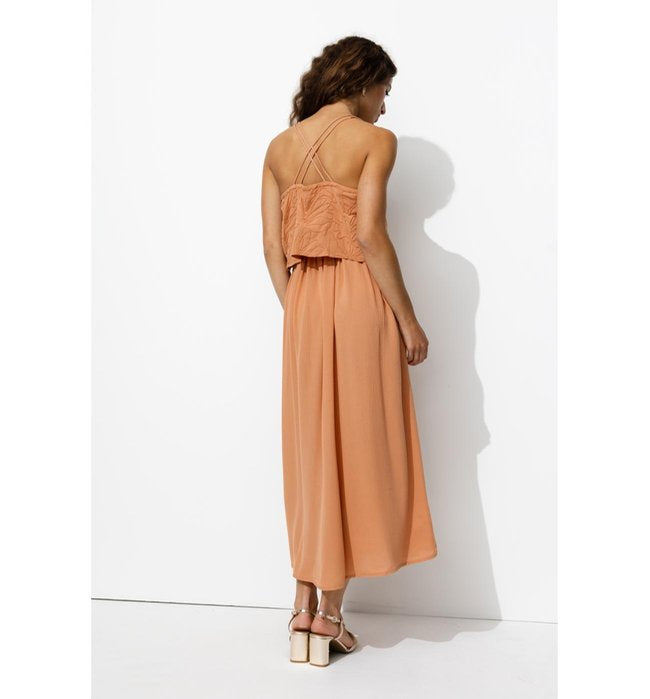 Robe Longue Brodée Femme - Marron Uni Fonce