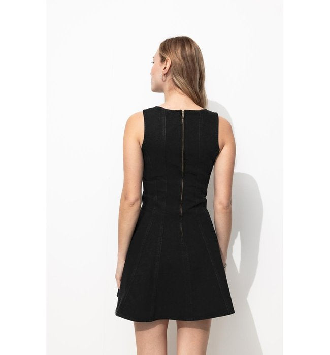 Robe Courte sans Manches Femme - Noir Uni Fonce