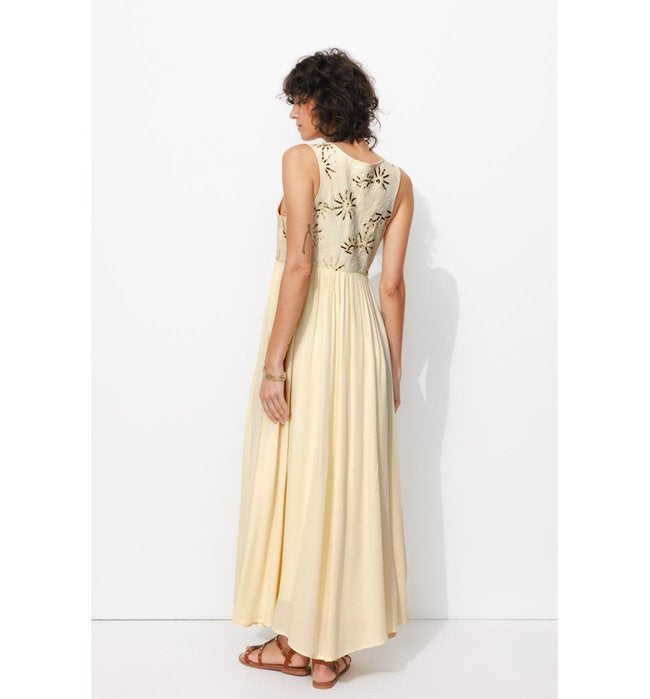 Robe Brodée de Sequins Femme - Naturel Uni Clair