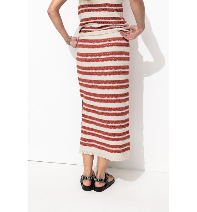 Jupe Rayée en Maille Femme - Naturel Raye