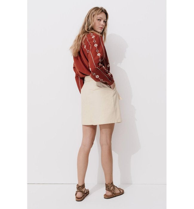 Jupe Courte Ceinturée Femme - Naturel Uni Clair
