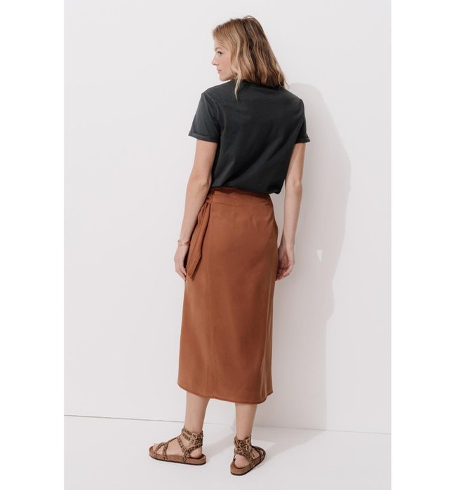 Jupe Portefeuille en Lyocell - Marron Uni Fonce