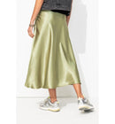 Jupe Mi-longue en Satin Uni - Vert Uni Colore