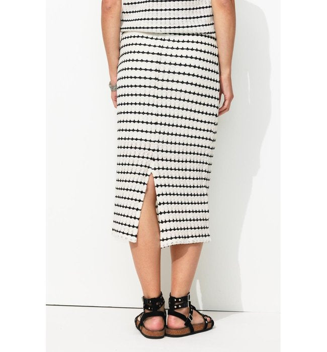 Jupe Midi en Tricot Femme - Noir Raye