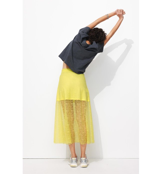 Jupe Longue en Dentelle Femme - Jaune Uni Colore