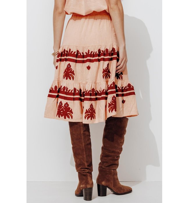 Jupe Midi Brodée Femme - Naturel Uni Clair