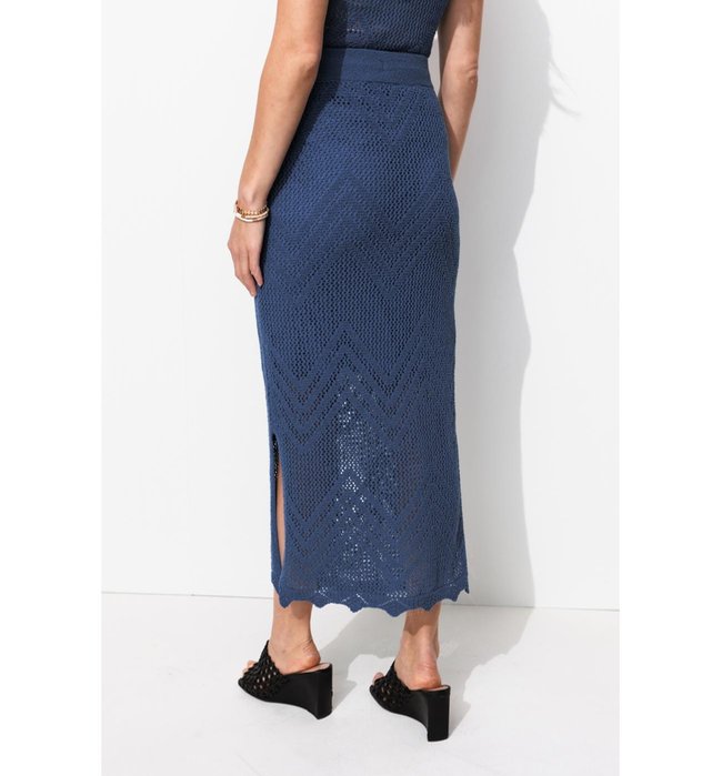 Jupe Midi en Maille Filet - Bleu Uni Colore