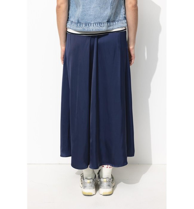 Jupe Longue en Satin Femme - Bleu Uni Fonce