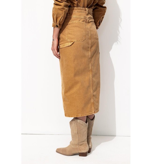 Jupe Midi en Jean Délavé Femme - Grège Uni Fonce