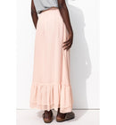 Longue Jupe Volantée Femme - Rose Uni Colore