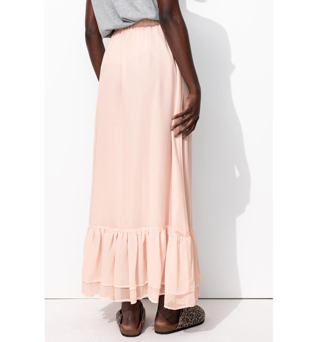 Longue Jupe Volantée Femme - Rose Uni Colore
