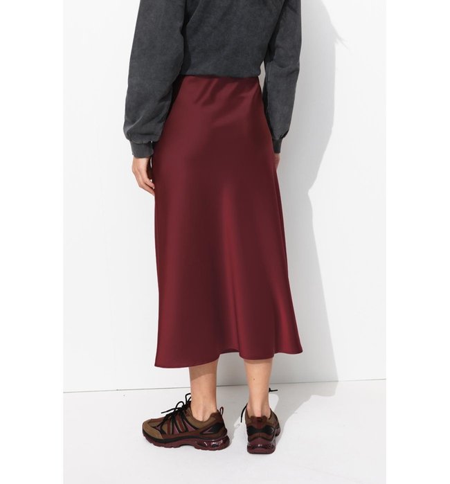 Jupe Midi en Satin Femme - Rouge Uni Colore
