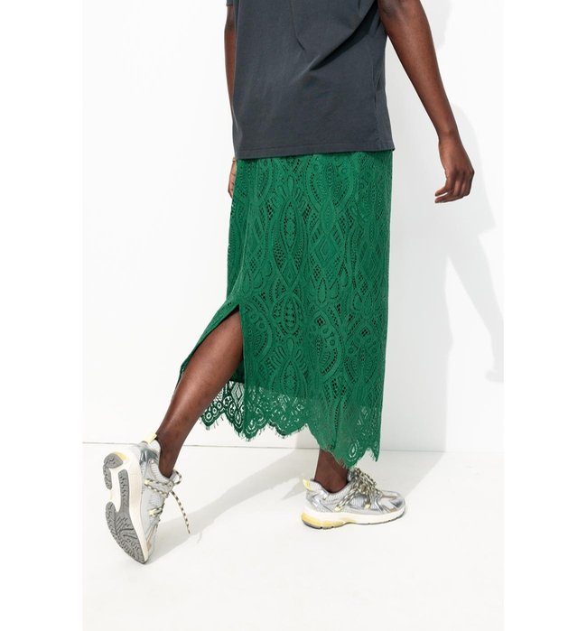 Jupe Longue en Guipure Femme - Vert Uni Colore
