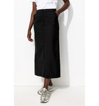 Women's Slit Midi Skirt - Plain Dark Black