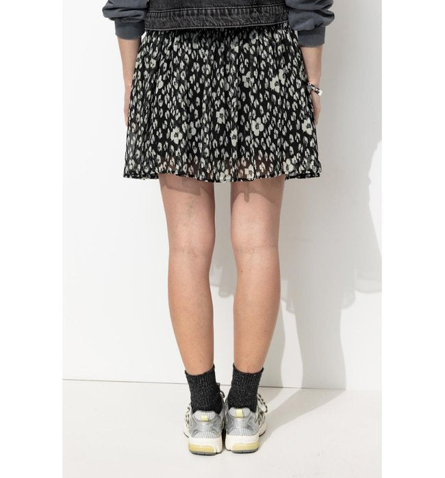 Jupe Courte Smockée Femme - Noir Imprime