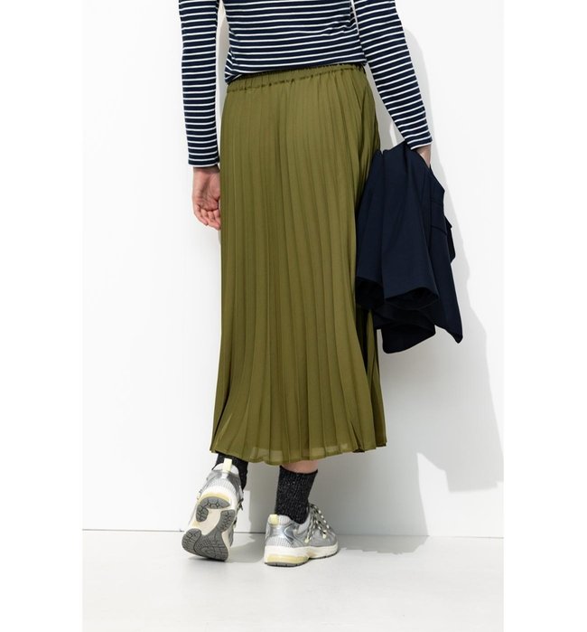 Jupe Mi-longue Plissée Femme - Kaki Uni Fonce