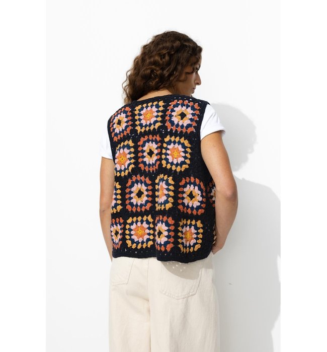 Gilet sans Manches en Crochet - Bleu Imprime