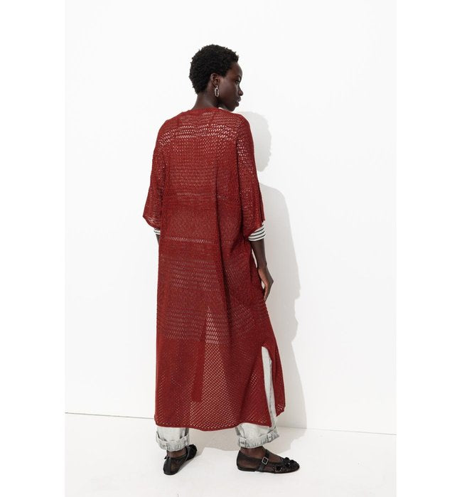 Long Gilet Ajouré Pailleté - Marron Uni Clair