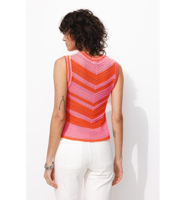 Pull au Crochet Bicolore Femme - Multicolore Raye