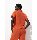 Pull Polo en Crochet Femme - Orange Uni Colore