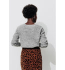 Pull Côtelé Col V Femme - Gris Uni Clair