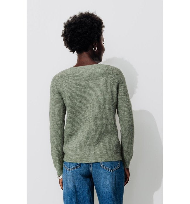 Pull Côtelé Col V Femme - Gris Uni Fonce