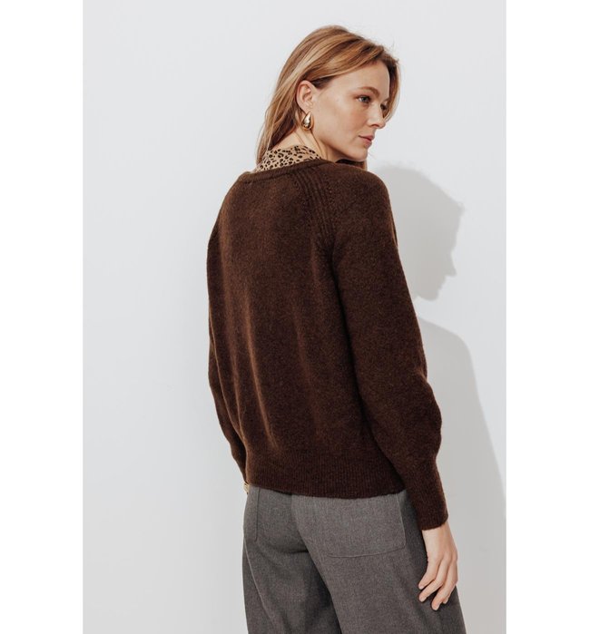Cardigan Boutonné Femme - Marron Uni Fonce