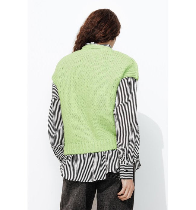 Cardigan sans Manches Femme - Vert Uni Colore