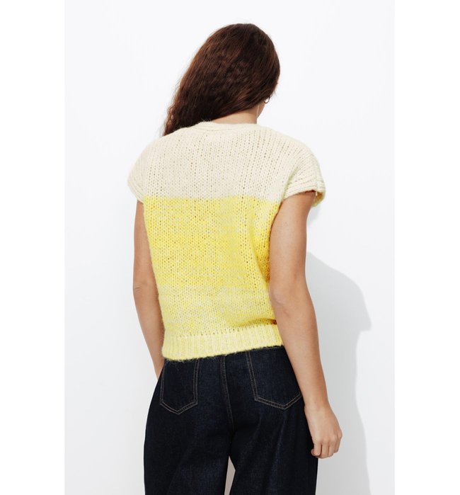 Cardigan sans Manches Femme - Jaune Uni Colore