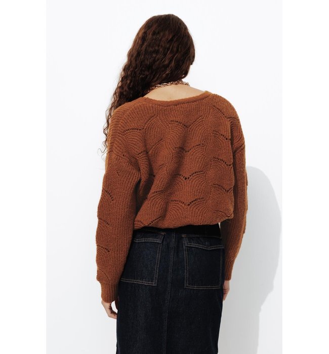 Cardigan Torsadé Femme - Marron Uni Fonce