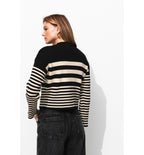 Pull Côtelé Marinière Femme - Noir Raye